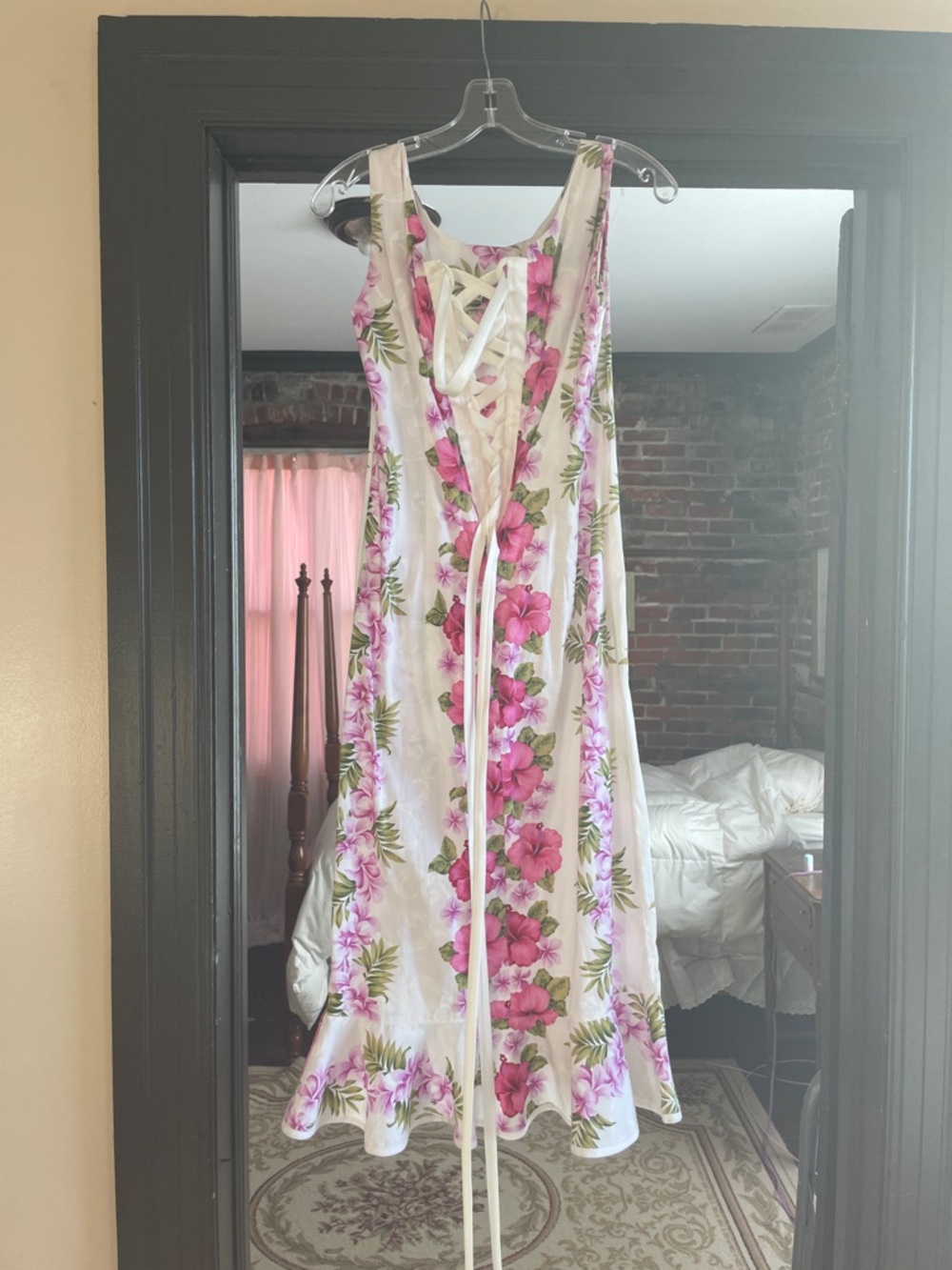 Floral Pink Tropical Maxi Dress for Women vintage Hawaiian corset back